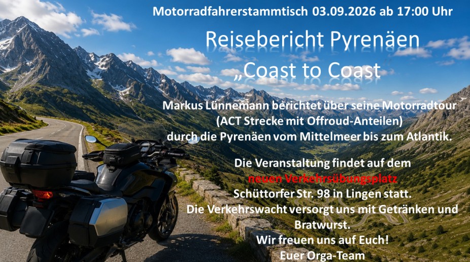 Motorradfahrerstammtisch mit Reisebericht von Markus Lünnemann