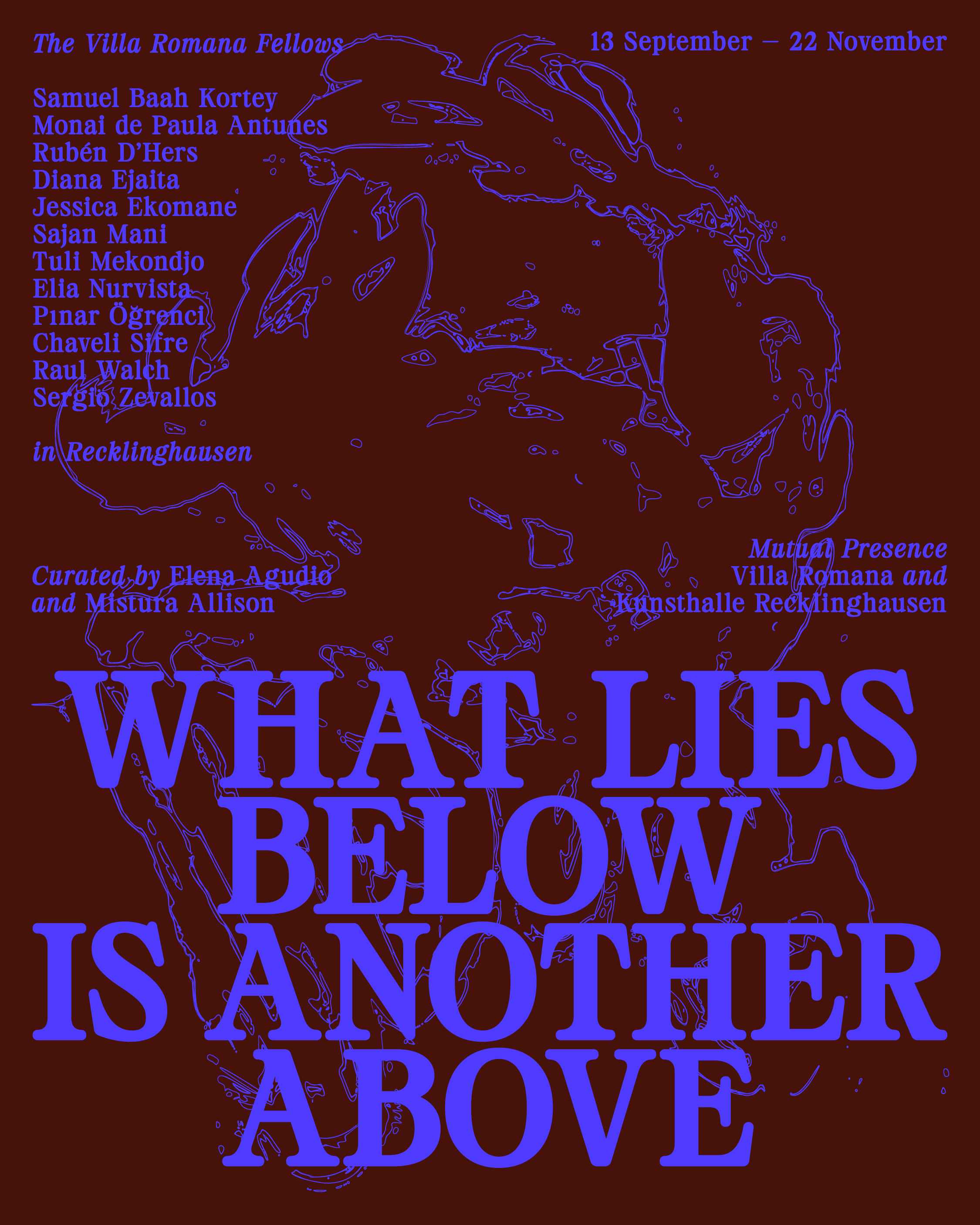 Plakat zur Ausstellung „What Lies Below Is Another Above“ in der Kunsthalle Recklinghausen.