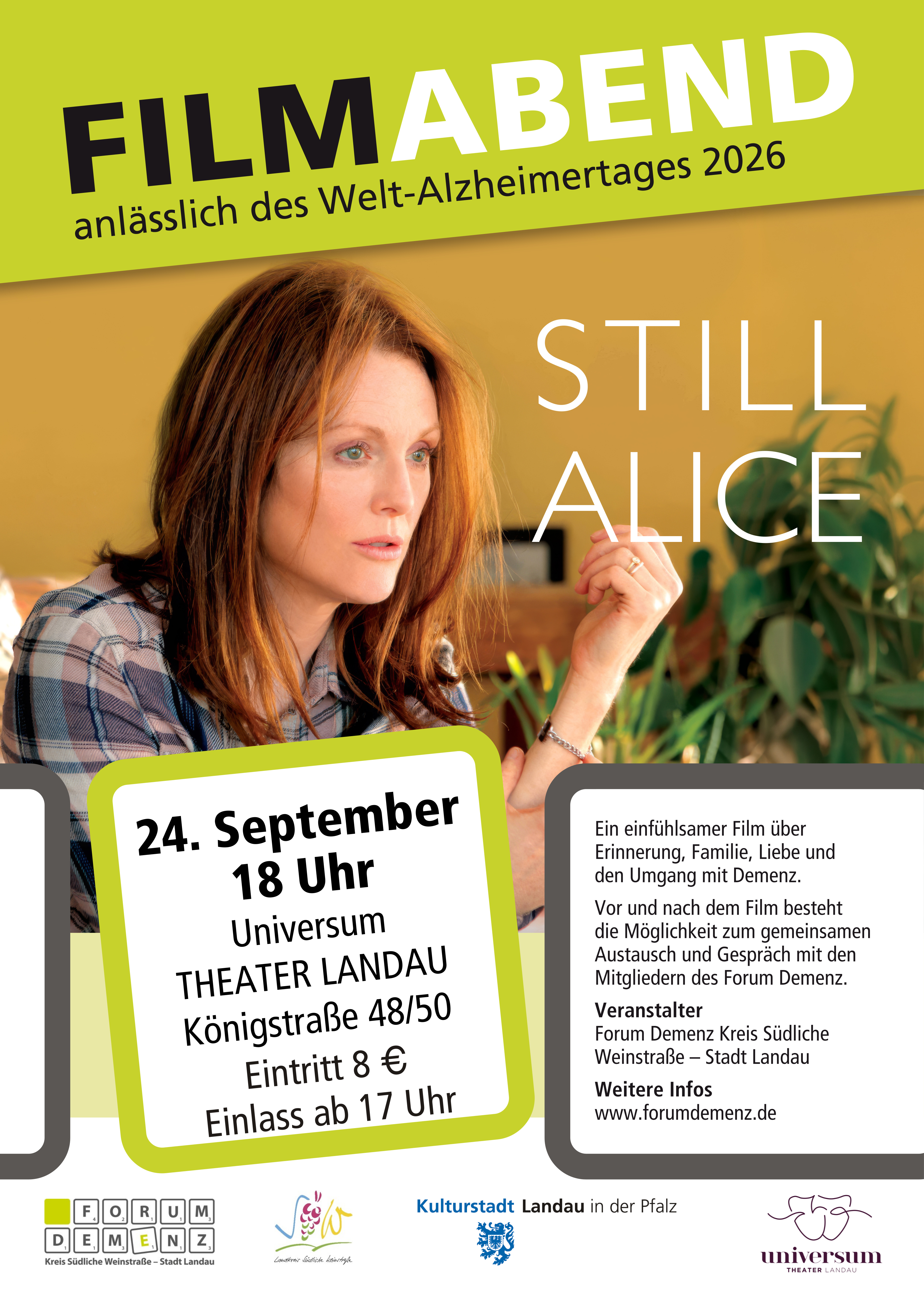 Filmabend zum Welt-Alzheimertag: „Still Alice – Mein Leben ohne Gestern“